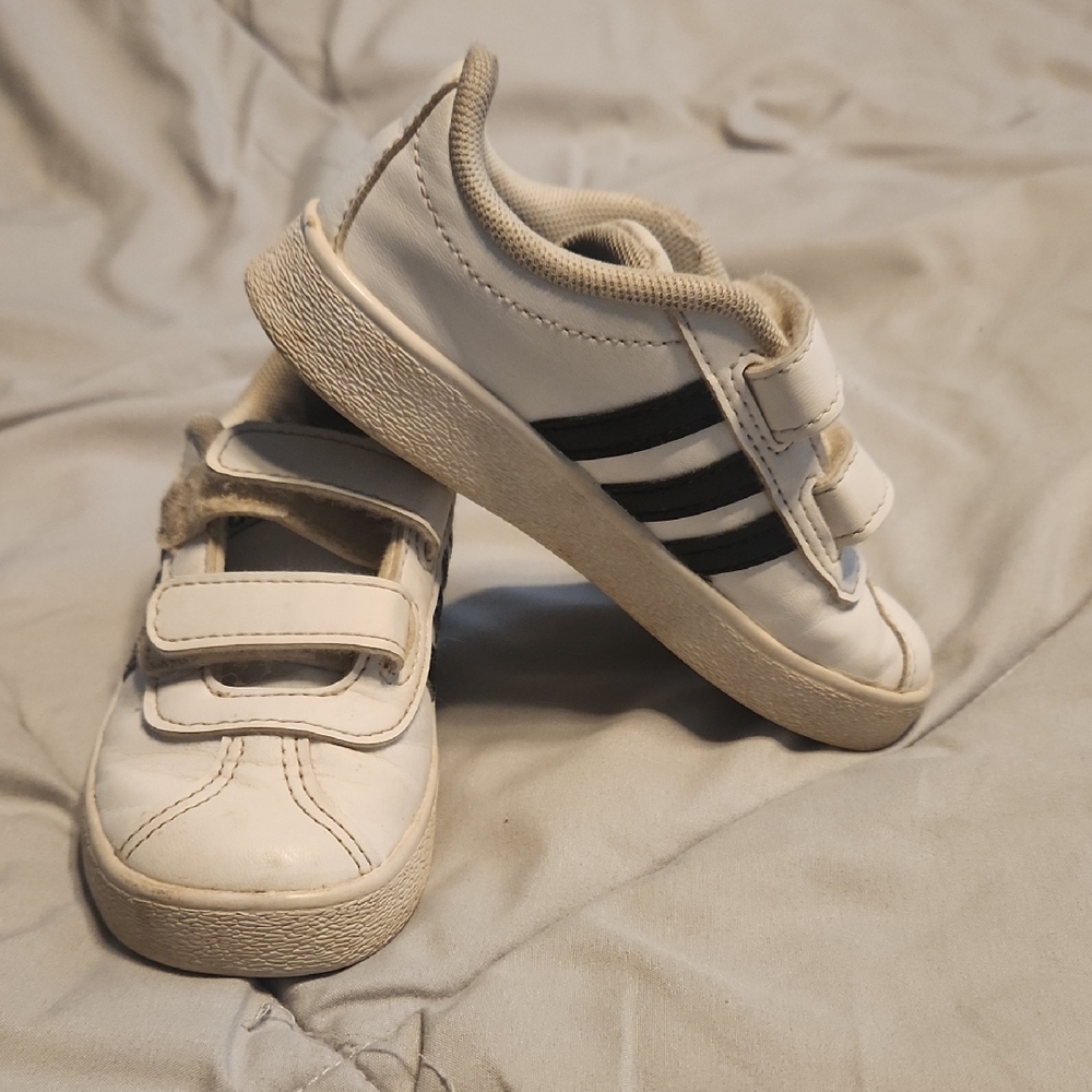 adidas Kids White and Black Velcro Sneakers